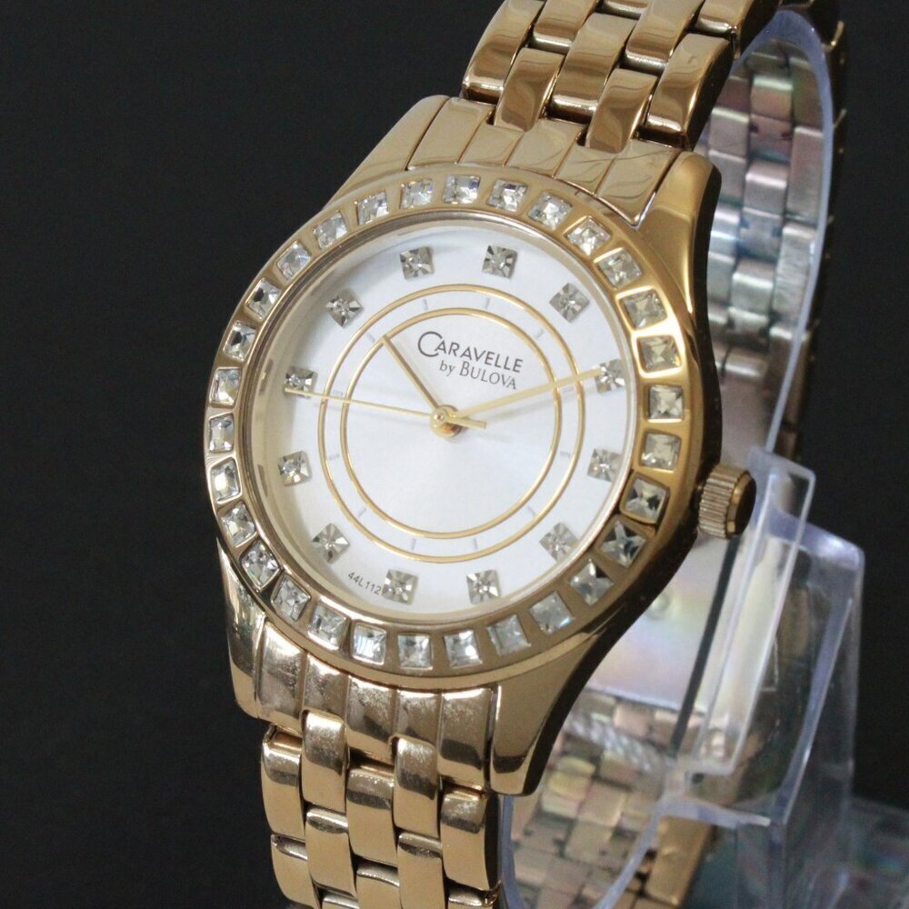 Caravelle Ladies Quartz Watch By Bulova Chrystal Bezel And Indices 32mm - Picture 7 of 13